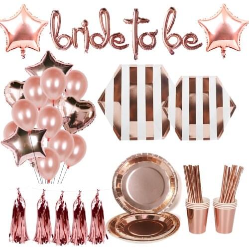 Rose Gold Party Disposable Tableware Set Paper Cups Plates Straws Wedding Table Decoration Adult Birthday Party decor Supplies