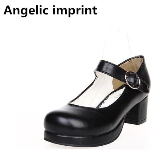 Angelic imprint woman mori girl lolita cosplay shoes lady thick low heels pumps women princess dress lovely party shoes 33-47 45