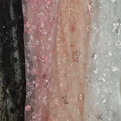1 Yard Shiny Sequined Stars Tulle Lace Fabric Peach Pink Net For DIY Sewing Wedding Dress Bridal Gown Summer Dress Party Evening