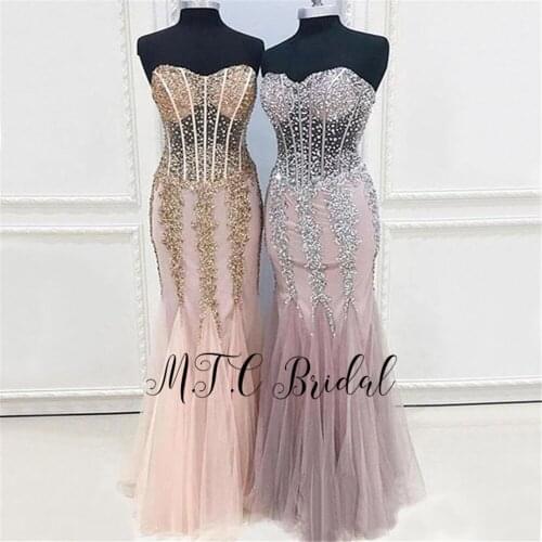 Gorgeous Mermaid Evening Dresses Glitter Crystals Appliques Corset Floor Length Long Formal Dress 2019 Custom Made Party Gowns