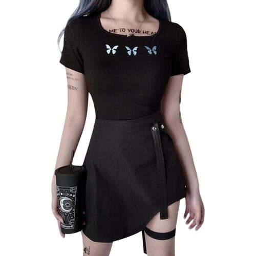 Women Gothic Style Skirt Adults Irregular Solid Color Skirt with Leg Loop Shoulder Strap Fashion Skirt for Women Black Irregular