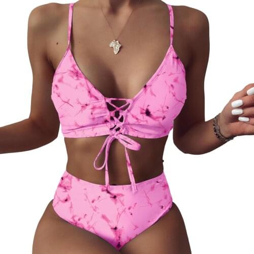 Womens Split Bikini Skin-Friendly Fashion Bikini Printed Swimwear New Style Swimwear Sexy Ink Print Bikini Lace Split Swimwear