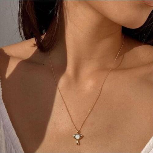 Women natural stone eye shape pendant chain necklace gold plated high quality choker jewelry