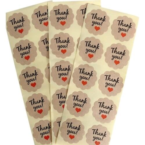 1000pcs/Lot Lovely Thank you With Red Heart Paper Labels Stickers Party Supply Favors Labels Gift