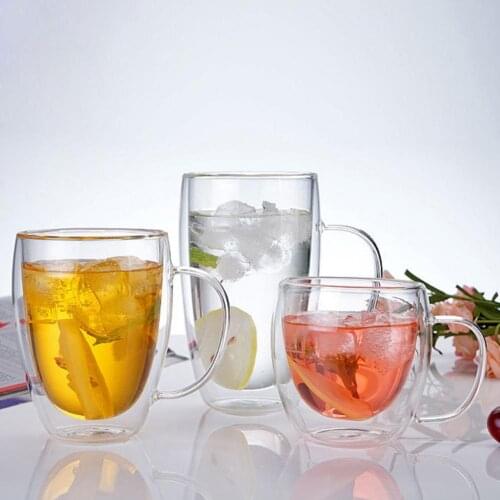 250/350/450ml Double-layer Water Cup Transparent Beverage/ Milk/Tea Mugs with Handle Heat-resistant Healthy Drinkware for Home