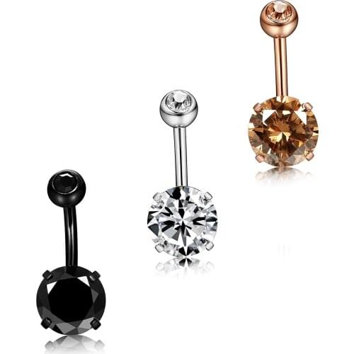3-4Pcs 14G Stainless Steel Belly Button Rings Cubic Zirconia Navel Bars Body Piercing
