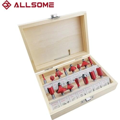 ALLSOME 15pcs Woodworking Milling Cutters 1/4'' Shank Carbide Router Bit For Wood Cutter Engraving Cutting Tools