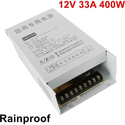Free shipping 12V 33A 400W Switching Power Supply Driver rainproof for LED Strip SMPS AC to DC outdoor voltage transformer