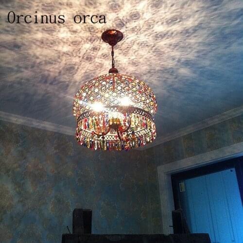 Bohemia color retro crystal chandelier iron creative round chandelier bedroom restaurant Mediterranean lights Postage free