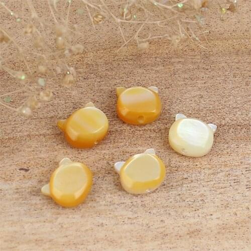 Natural Shell Loose Beads Cat Animal Yellow AB Color About 7mm( 2/8") x 7mm( 2/8"), Hole:Approx 0.7mm, 2 PCs
