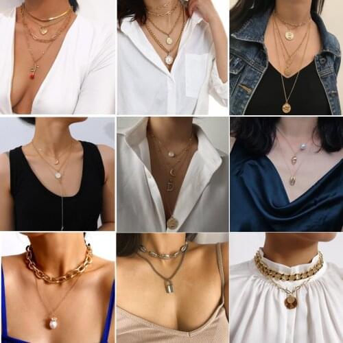 New Trendy Metal Coin Cross Butterfly Pendant Necklaces Punk Design Multi-layer Long Chain Necklace For Women Jewelry Gifts