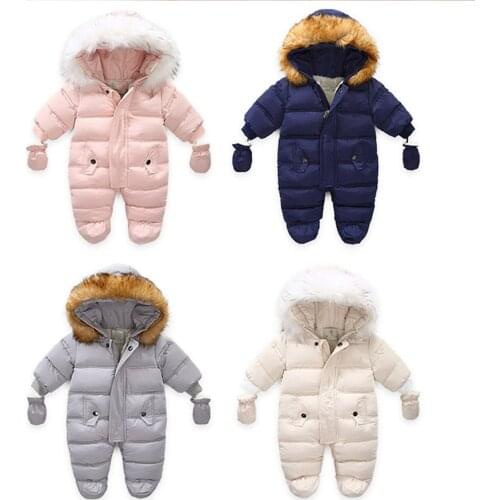 New Born Baby Winter Clothes Toddle Jumpsuit Hooded Inside Fleece Girl Boy Clothes Autumn Overalls Children Outerwear