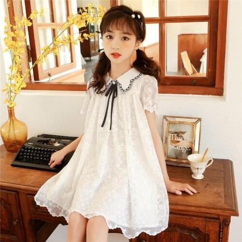 Summer Dress For Girls Fashion Casual Light Gowns Children Lace Mesh Knee Length Dresses Wedding Birthday Party Clothes 5 - 14y
