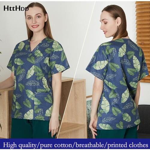 Breathable cartoon printed Dentistry Beauty salon Surgical nurse uniform hospital Dentist uniform doctor nursing Scrubs uniform