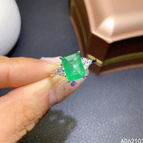 KJJEAXCMY fine jewelry 925 sterling silver inlaid natural emerald Womens simple classic rectangular adjustable big gem ring sup