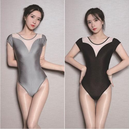 Two-Color Optional Ballet Practice Clothes Womens Sexy Performance Clothes Mesh Stitching Short-Sleeved Jumpsuit Bright Color
