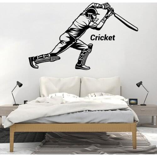 Cricket Wall Sticker Bat Game Player Vinyl Decal Sports Room Decor Baseball Stickers Bedroom Living Room Decoration Sport Mural