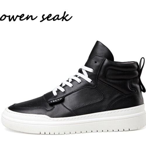 Owen Seak Men Casual Shoes Luxury Trainers Cow Genuine Leather Lace Up Sneakers Male Autumn Boots Brand Flats Black White Shoes