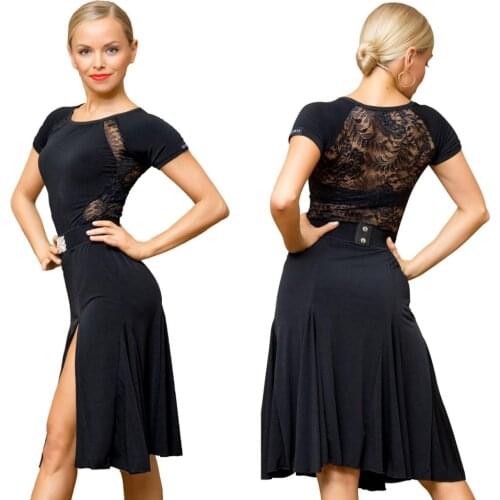 SuperStar Series:G3044 latin ballroom dance professional lace connected sides split swing design dress (the belt not included)
