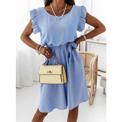 Summer Dress Women 2021 Solid Color Ruffle Slim Sleeveless Beach Party Mini Dress Fashion Street Ladies Clothing Women Vestidos