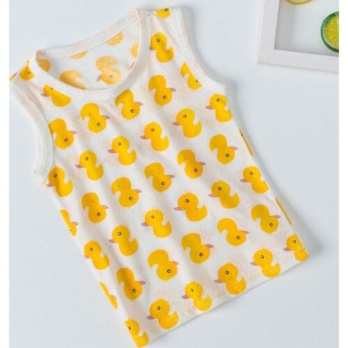 Toddler Summer Sleeveless Clothing Children Cartoon Duck Print Tops Baby Girls Homeclothes Boys Cotton Vest O-Neck T-Shirt Tops