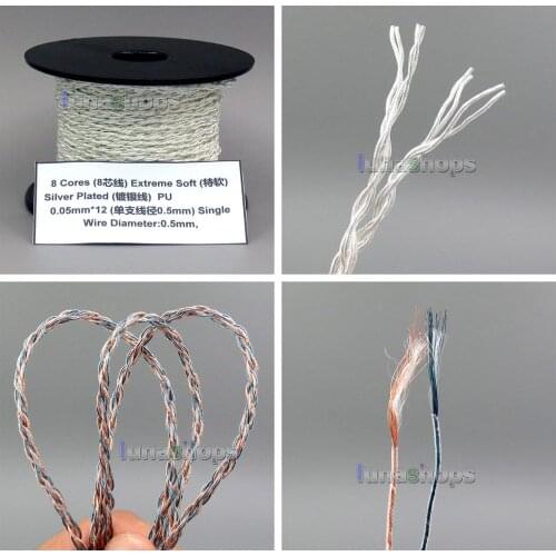 LN005635 1m 8 Cores PU Extreme Soft Silver Signal Earphone Headphone Cable Wire 0.05mm*12