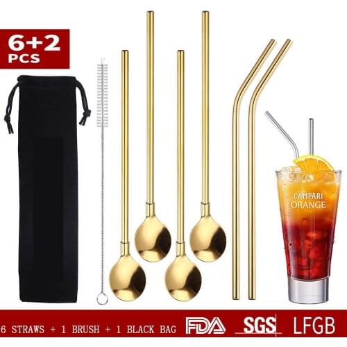 Reusable Metal Straws Cleaning Brushes Straws Bag Stainless Steel Straight Bent Drinking Tube Set Bar Party Juice Accessory