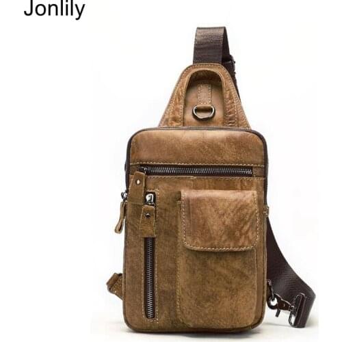 Jonlily Mens Genuine Leather Shoulder Bag Small Cheast Bag Fashion Crossbody Bag Casual Daybag Teens Daily Purse -KG385
