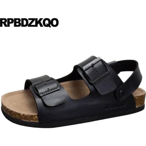 Flat mens sandals 2019 summer outdoor beach water waterproof fashion large size cork leather breathable shoes white 45 black