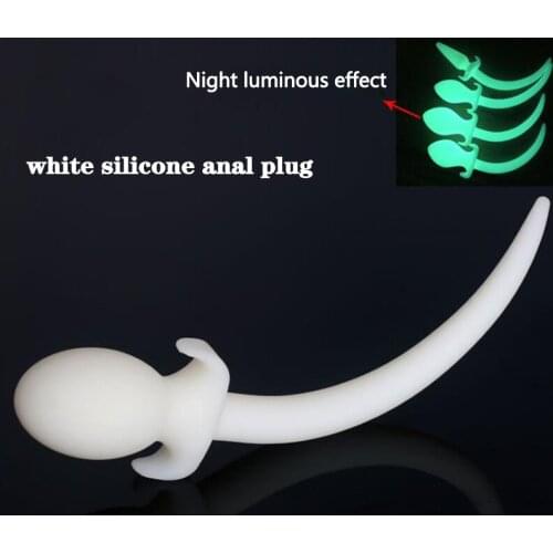 Night Luminous White Silicone Butt Plug Tail Anal Dilator G Spot Stimulate Fox Tail Anal Plug Adult Sex Toys Prostate Massage