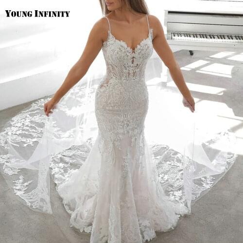 Charming Spaghetti Starps Wedding Dress 2021 Tulle Cape Sweetheart Lace Appliques Court Train Floor Length Mermaid Bridal Gown