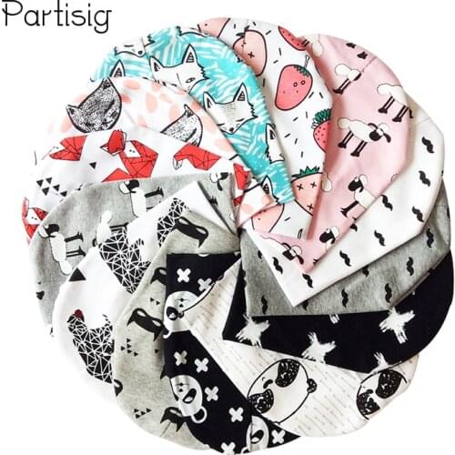 Autumn Winter Boy Girl Cartoon Animal Printing Cotton Beanie Fruit Caps For Kids Baby Hats