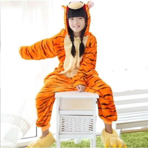 Tiger Onesies Kids Kigurumi Tigger Flannel Pajamas Animal Costumes Children Cartoon Animal Sleepwear Cosplay Girls Boys Pyjama