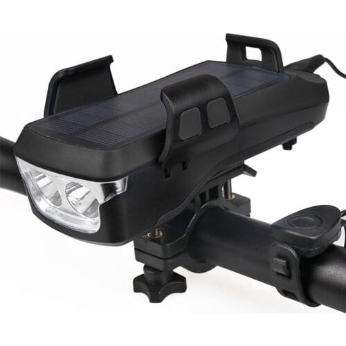 Portable Light Mountain Bike Lights Mountain Bike Lamp T6 LED 5 Modes USB Solar Charging Phone Rack Bicycle Lights