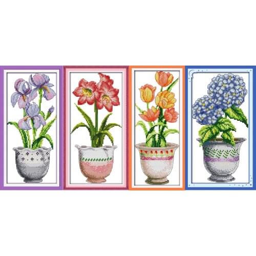 Joy Sunday beautiful vase Counted Cross Stitch 11CT 14CT Cross Stitch Set Wholesale flower Kit Embroidery Needlework gifts