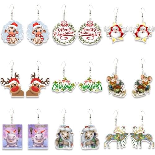 Christmas Tree Snowman Reindeer Acrylic Earrings Cartoon Resin Dangle Drop Earrings for Women Gifts Children