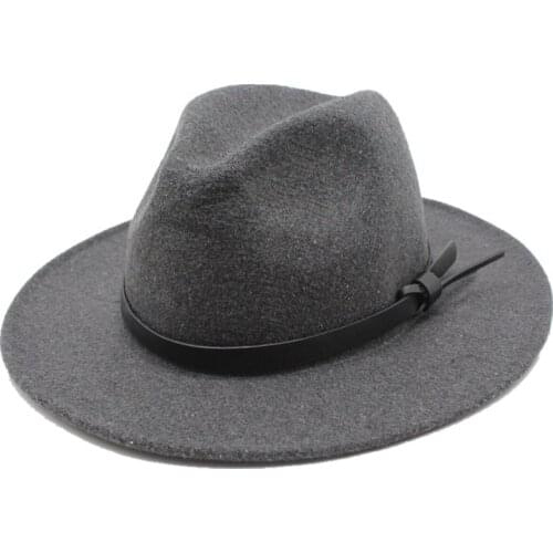 Seioum Autumn Winter Wool Jazz Cap Hat for Women Trend Ladies Flat Brim Fedora Hats Felt Trilby with Belt Female Sun Top Hat