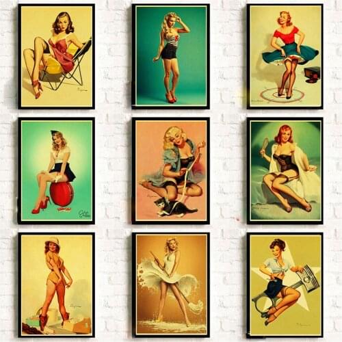 Vinatge World War II Sexy Pin up Girl Retro Poster Kraft Paper Printed Sexy Lady Art Posters and Prints Wall sticker