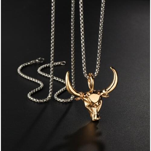 High Quality Fashion Creative Gold Ox Head Domineering Pendant Mature Man Personality Beast Zodiac Necklace Birthday Gift