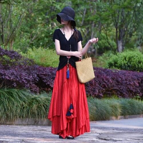 Free Shipping 2020 Fashion Long Maxi A-line Elastic Waist Women Summer Spring Cotton Linen Plus Size S-2XL High Quality Skirts