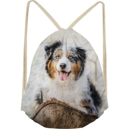 Noisydesigns Women Men Australian Shepherd Dog Lover Casual Makeup Drawstring Bags Cute Backpack Girls Boys School Pocket Bag