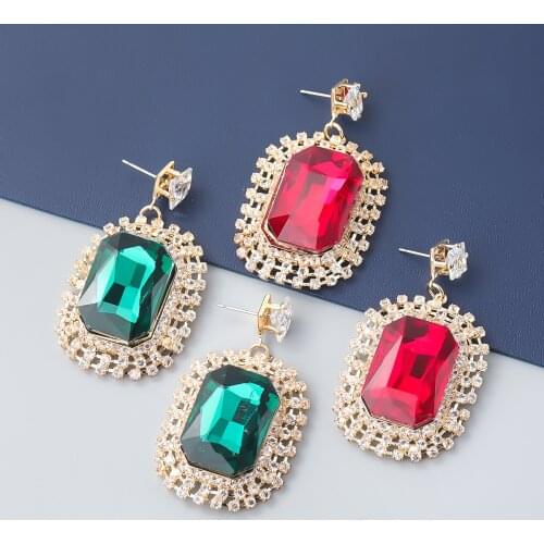 Fashion Metal Rhinestone Square Geometric Earrings Womens Popular Exaggerated Dangle Earrings Party Accessories
