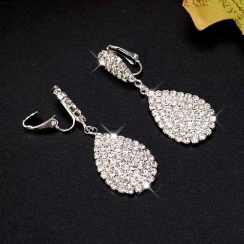 Shining Luxurious Austrian Crystal Full Clip Earrings Without Piercing Clip On Earring for Women Wedding Party Prom Jewelry
