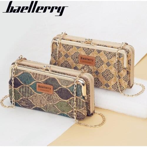 Baellerry Womens Wallet New Lady Phone Bag Zipper Handbag Purse Long Wristlet Wallets Clutch Messenger Wood Shoulder Straps Bag