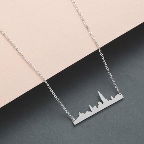 Kinitial Fashion New York Skyline Pendants Necklaces for Women Statement Charm Jewelry Cityscape Collier Choker collares