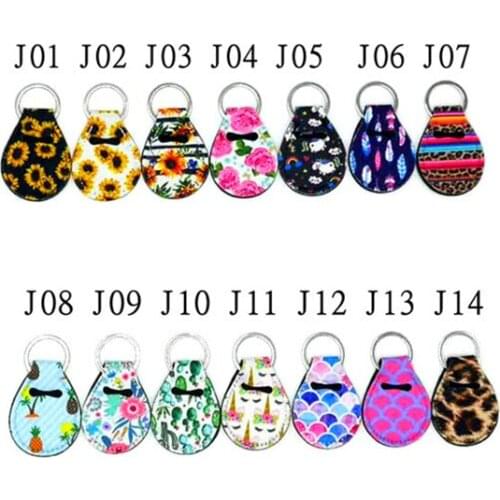 100pcs/lot Neoprene Quarter Holder Keychain Diving Material for Party Favor Unicorn Pattern Floral Print with Metal Ring Free