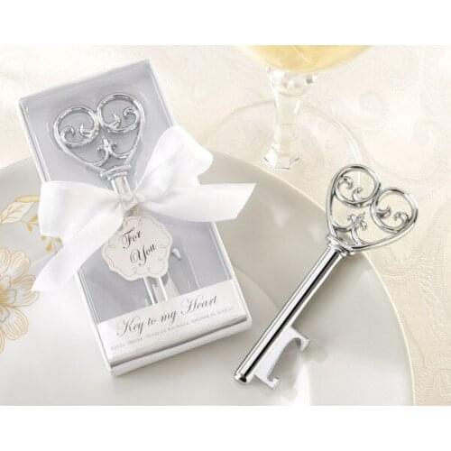 200pcs "key to your heart" alloy key bottle opener in black gift box with thank you card wedding favors and gifts