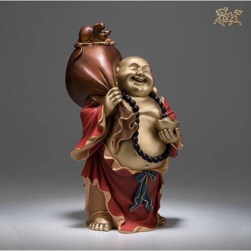 2021 high grade Buddhist wealth God Maitreya Buddha statue family Protect bring money good luck Art Handmade COPPER Sculpture A2