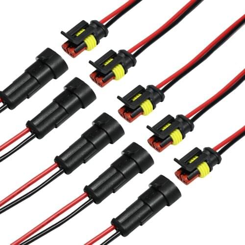 YUNPICAR 5Kit 2 Pin Way 16 AWG Car Waterproof Connector Plug Wire 1.5mm Series Terminal Connector-5 Pack