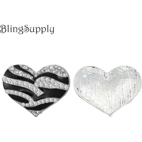 Free shipping 28*24mm flatback zebra heart rhinestone button for DIY 10PCS/LOT(BTN-5468)